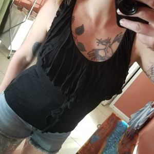 SOLD - KLD Signature Black Ruffle Top - sz S